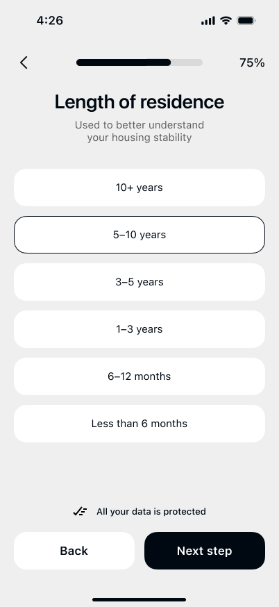 Application step with progress indicator